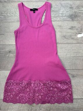 Vintage Express Ribbed Camisole Tank top Size XS dark pink Lace trim 90s Y2K